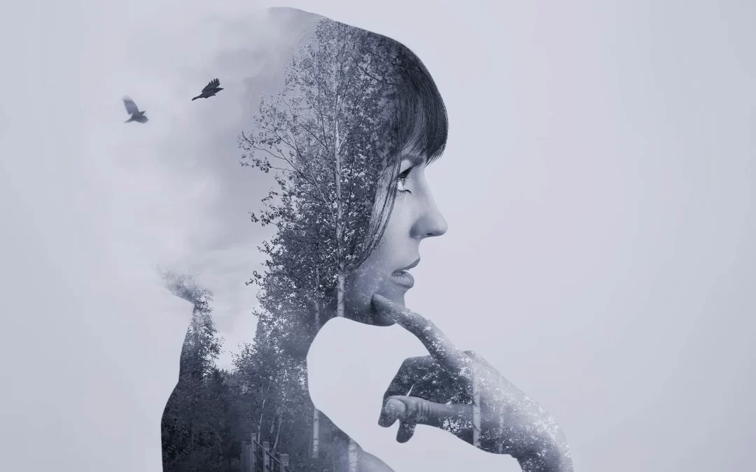 drawing of woman self reflecting